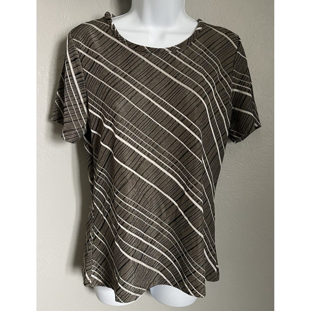 Kathy Ireland‎ Short Sleeve Shirt Womens Size Large Brown Lightweight Blouse